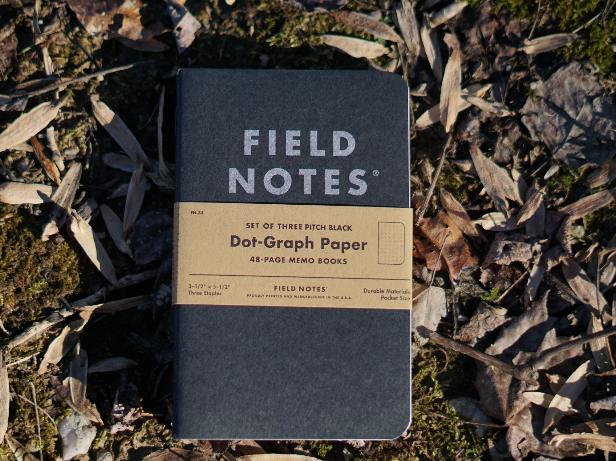 Pitch Black Field Notes with branding band in a pack of 3